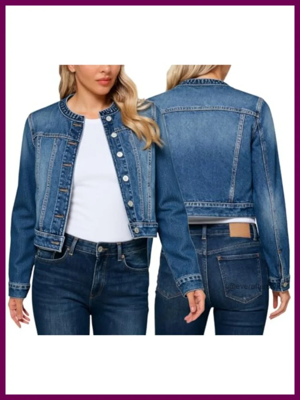 Cropped Denim Jacket Women Long Sleeve Casual Jean Jacket